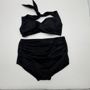 Suddenly Slim By Catalina Black Skirted Two Piece Swimsuit-Small-Retro Glam-NWOT